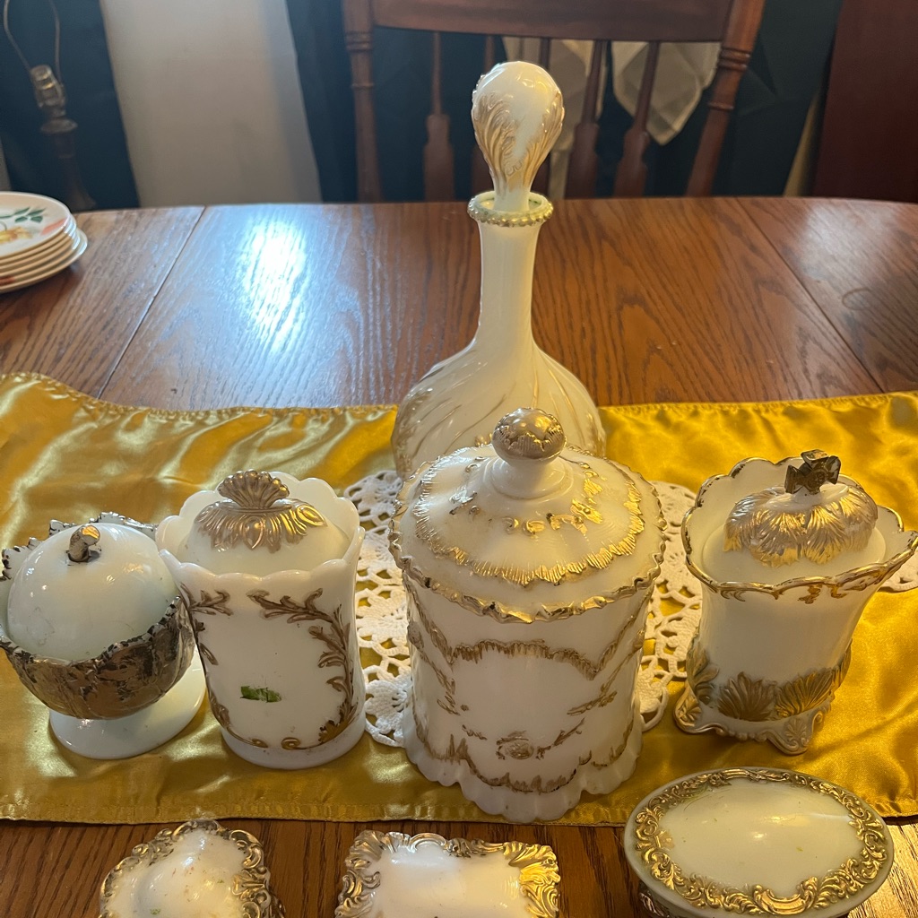 Elegant White And Gold Porcelain Vanity Set